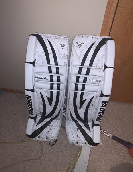 White Senior 34" Vaughn Velocity V5 Goalie Leg Pads