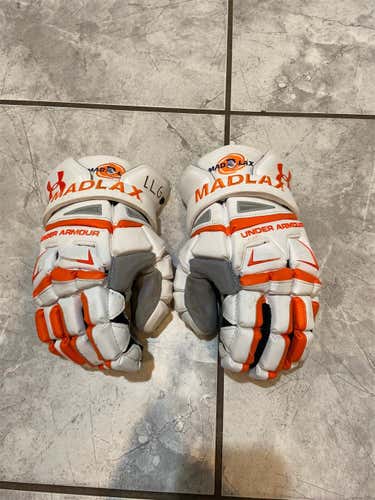White Used Player's Under Armour Engage 13" Lacrosse Gloves
