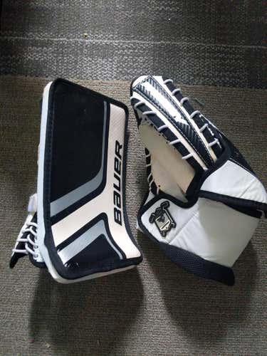 White Used Youth Bauer Full Right Blocker & Glove
