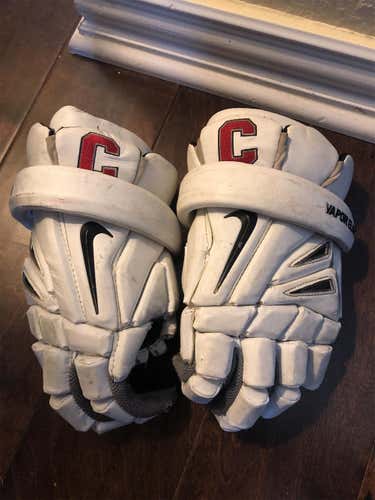Cornell White Used Player's Nike 13" Lacrosse Gloves