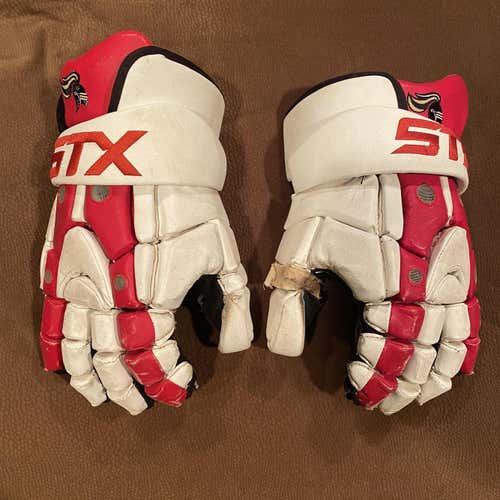 Red/White Used STX Rutgers Goalie gloves