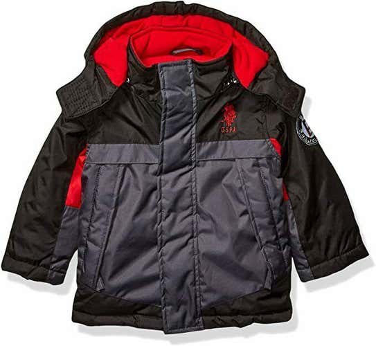 US Polo Association Boys' Toddler Stadium Parka Outerwear Jacket, 4t Charcoal
