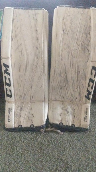 White Used Intermediate 31" CCM Premier R1.9 Goalie Leg Pads