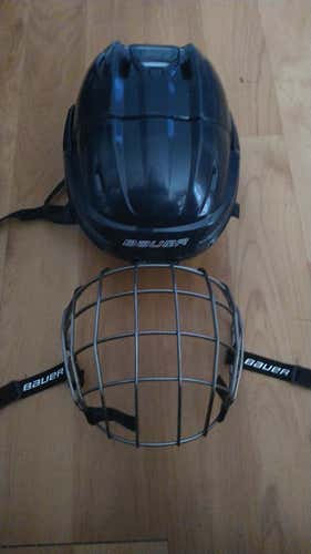 Blue Used Small Bauer Re-Akt 75 Helmet + Face Cage combo