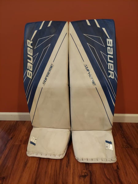 White Blue Bauer Supreme 1S 36+1 XL Goalie Leg Pads