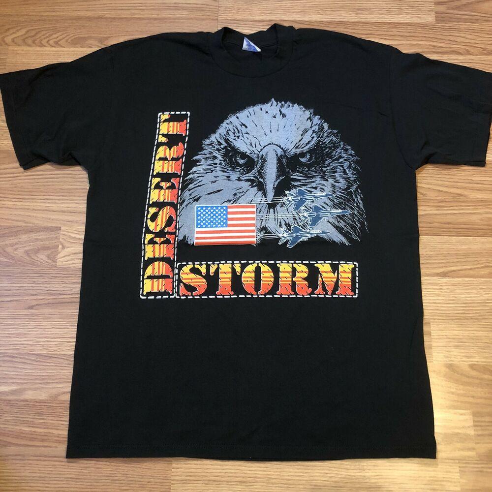 Vintage 90s Desert Storm American Eagle Flag War Military T Shirt