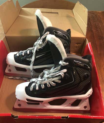 Junior CCM Ribcor 44k Size 4 Goalie Skates (bundle with CCM Goalie Throat Protector)