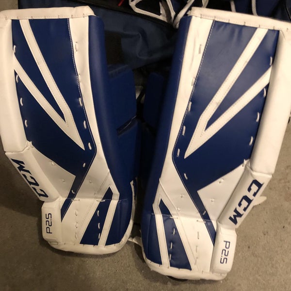 White Junior 24" CCM Premier P2.5 Goalie Leg Pads