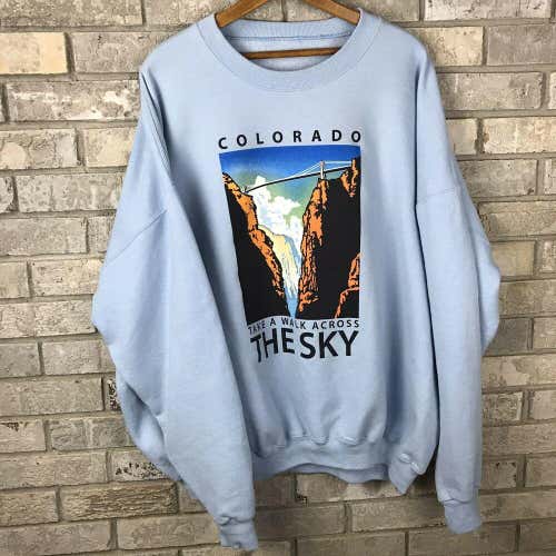 Vintage 90s Colorado Sky Bridge Fits XL Baby Blue Graphic Sweatshirt Pullover OG