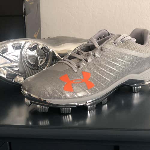 Under Armour ASG (Sz 12) Molded Cleats (Silver, Orange) Brand New!!