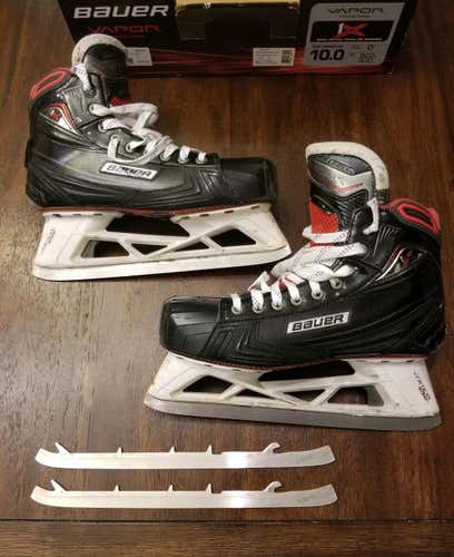 Senior Bauer Vapor 1X Size 10 Hockey Goalie Skates With Tydan StainlessEDGE Raised Blades