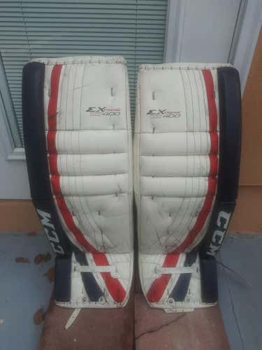 White Used Senior 33" CCM Extreme Flex 400 Goalie Leg Pads