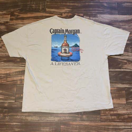Captain Morgan Rum Short Sleeve Beige T-Shirt Size 2XL Alcohol Pirate Life Saver