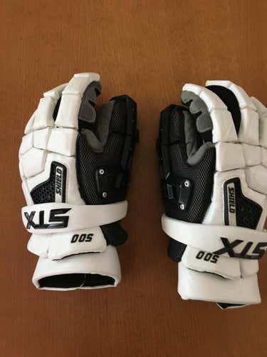 White Used Goalie STX Shield 500 Lacrosse Gloves 13"