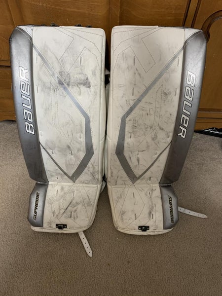 White Used Intermediate 28" Bauer Supreme One60 Goalie Leg Pads