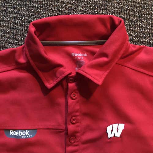 Wisconsin Hockey Team Issue Red Men's Large Reebok Golf Pol