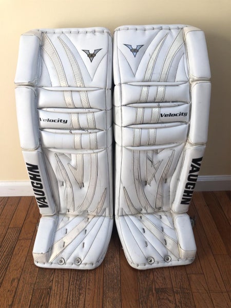 White Senior 34+1 Vaughn Velocity V5 Goalie Leg Pads