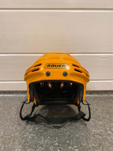 Yellow Used Large Bauer 2100 Pro Stock Helmet