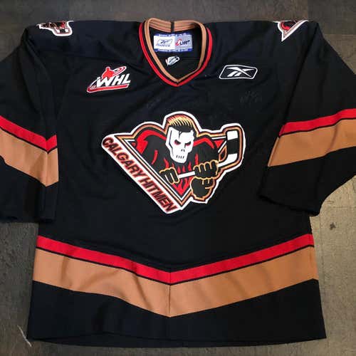 RBK 2005 WHL Calgary Hitmen Road Jersey LARGE **Has Autographs**