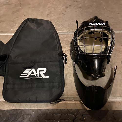 Black Senior Bauer NME 3 Goalie Mask Cage With Dangler With AR Padded Mask Bag