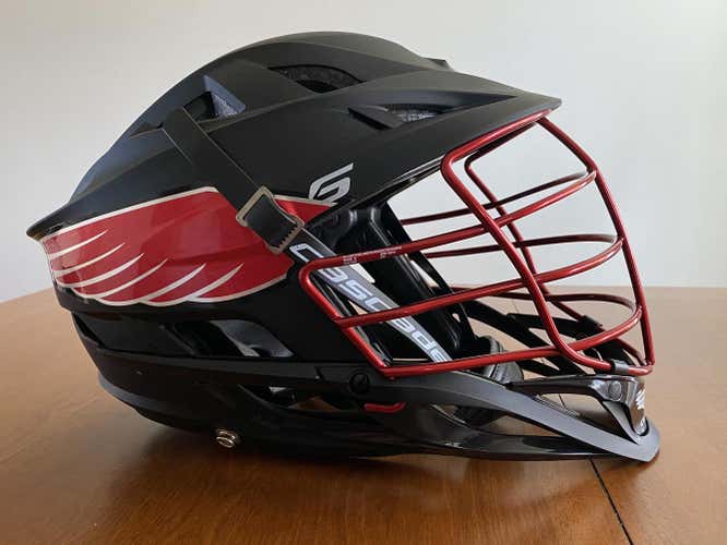 New Matte Black Cascade S Helmet with Red Chrome Face Mask