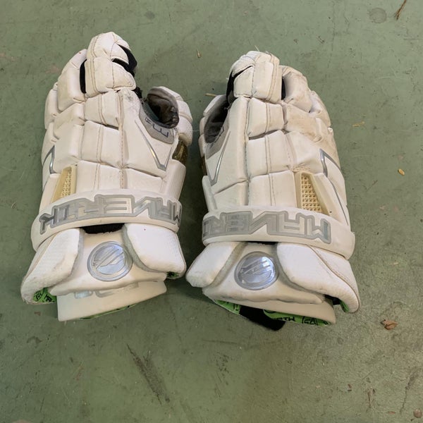 White Used Player's Maverik M4 13" Lacrosse Gloves