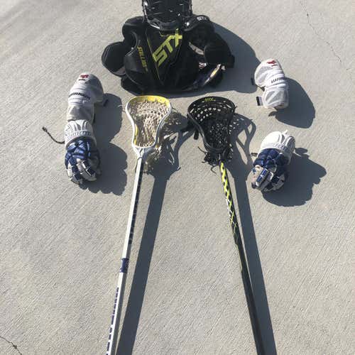 The Whole Set-up (helmet, 2-sticks, Pads And Gloves) Son Went To One Practice