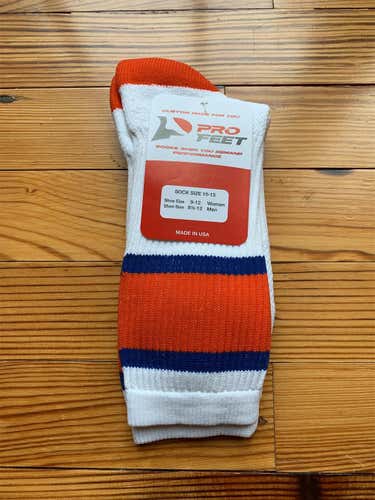 Pro Feet Socks - New, White with Orange and Blue, size 8.5-12