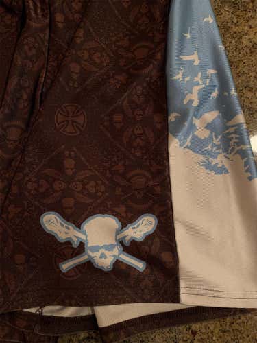 Madlax Skulls Lacrosse Shorts - Brown and Blue, size Large