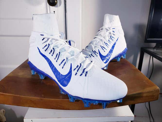 NIKE ALPHA HUARACHE 7 ELITE LAX FOOTBALL CLEATS WHITE BLUE SIZE 12