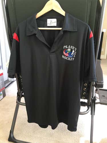 Black Men's Large Planet Hockey Polo Shirt