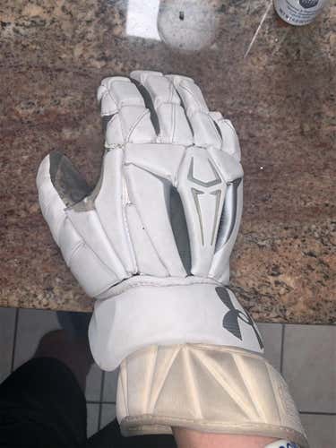 White Used Player's Under Armour Command Pro 2 12" Lacrosse Gloves