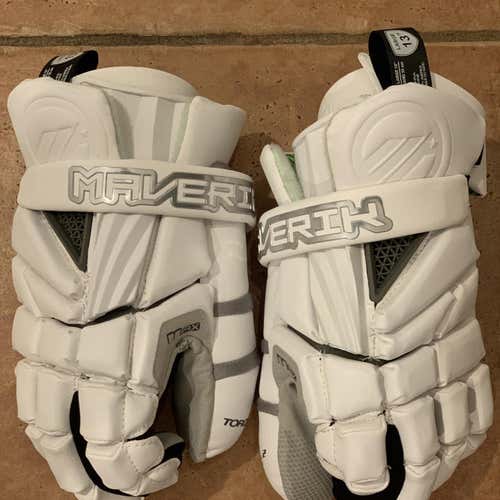 White New Goalie Maverik Max 13" Lacrosse Gloves