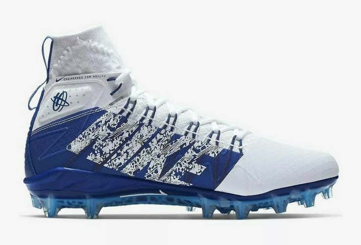 NIKE ALPHA HUARACHE 7 ELITE LAX FOOTBALL CLEATS SIZE 9.5 WHITE BLUE CJ0224-101