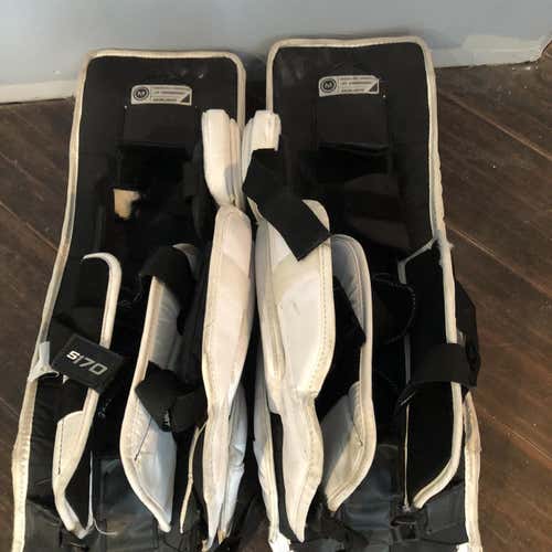 White Junior 28" Bauer Supreme S170 Goalie Leg Pads