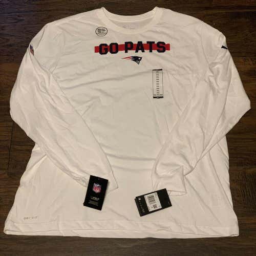 New England Patriots GO PATS Nike Dri Fit Cotton White Long Sleeve shirt Sz XXL