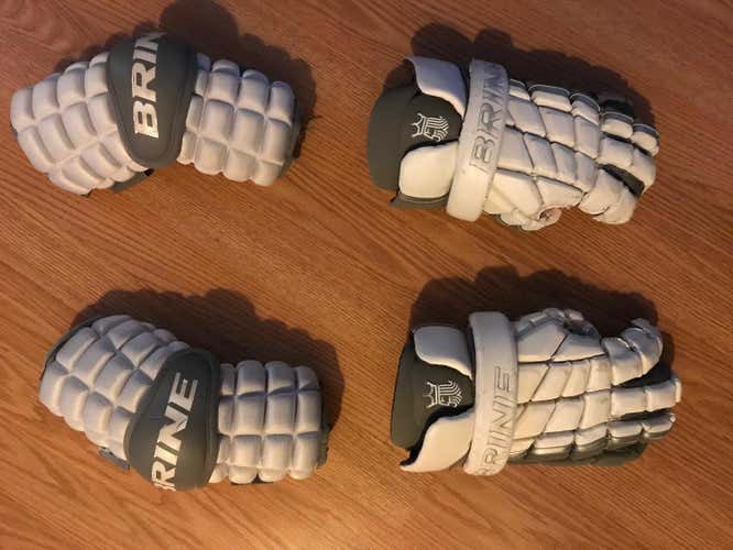 White Used Player's Brine Clutch Lacrosse Gloves 13"