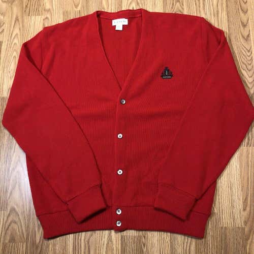 IZOD Cardigan Sweater Adult L Red Button Up Vintage 90s Crest USA
