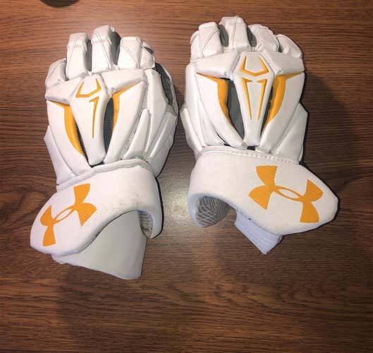 UMBC White Used Player's Under Armour Command Pro 2 13" Lacrosse Gloves