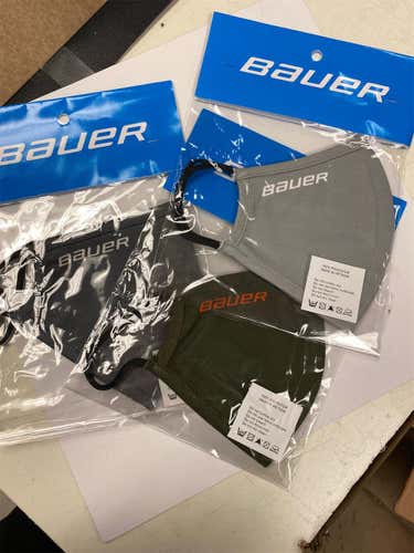 3 Pack Bauer Reversible Face Masks - Gray, Green, Light Gray