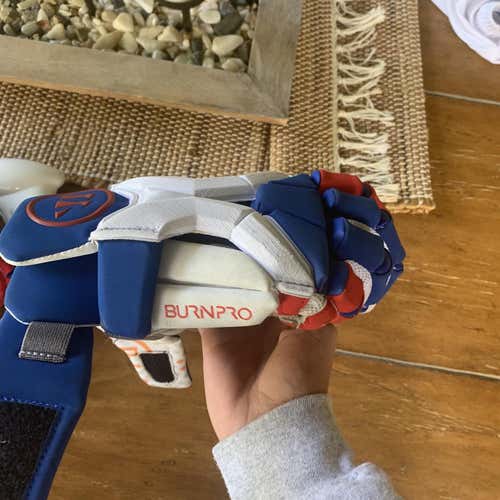 White Used Player's Warrior Burn Pro 2 12" Lacrosse Gloves