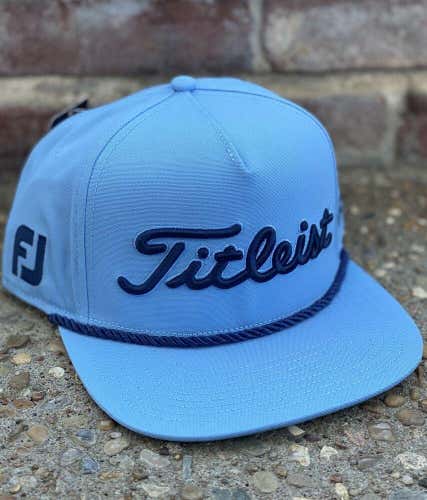 Titleist Tour Rope Flat Bill Golf Hat Cap Mako/Navy Snapback Closure NWT #34455