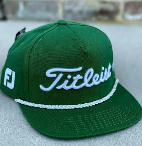 Titleist Tour Rope Flat Bill Golf Hat Cap Green Snapback Closure NWT #34455