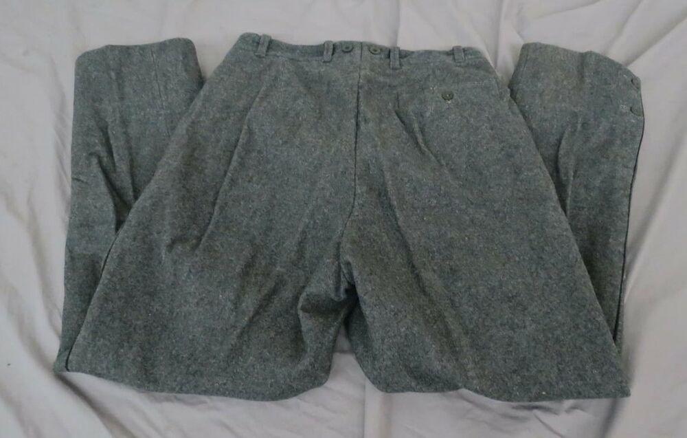 Vintage Warm 100% Wool Gray Military Surplus Pants  28" Waist x 40" Total Length 