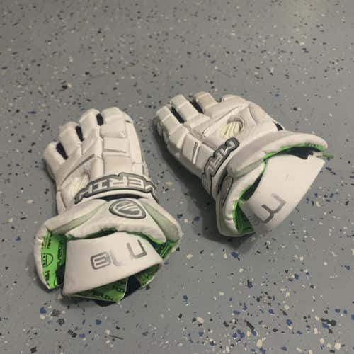 White Used Player's Maverik M3 13" Lacrosse Gloves