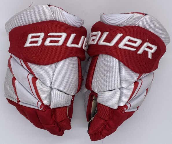 Bauer Vapor 1X Pro Lite Custom Hockey Gloves 13" Pro Stock White Red BU Used *5* (6878)