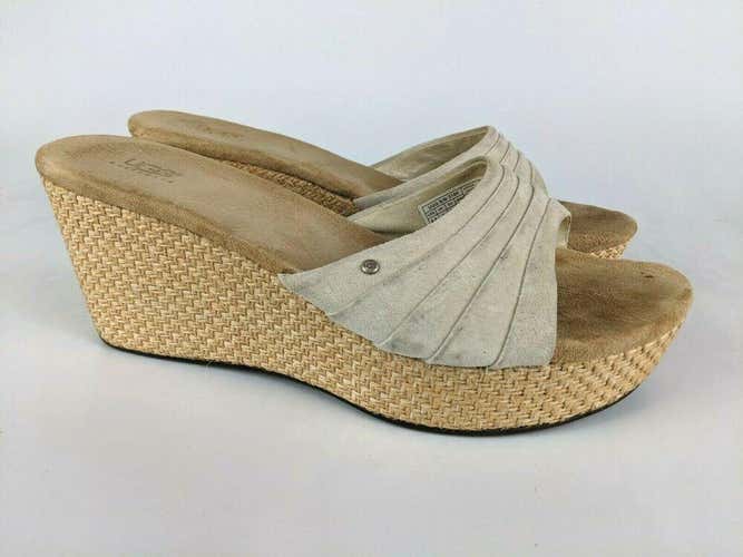UGG 3100 Alvina Wedge Sandals Slides Beige Leather Suede Shoe Women's Size 8.5