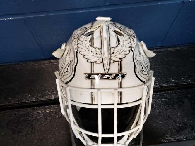 White Used Senior CCM 9000 Goalie Mask