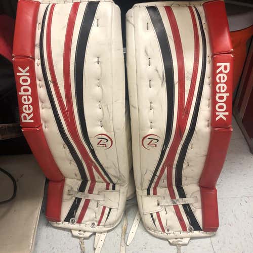 White Used 32" Reebok Premier 4 14K Goalie Leg Pads
