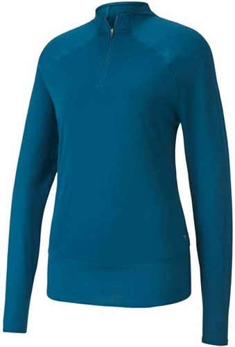 PUMA Women's Golf 2020 Mesh 1/4 Zip Top Pullover Digi-Blue Small S NWT #43235
